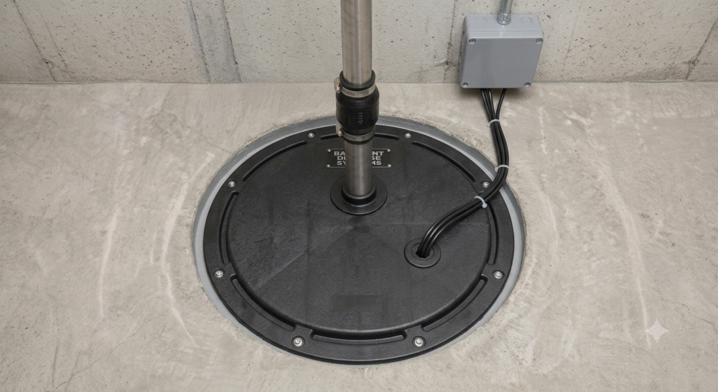 Basement sump pump installation in Roanoke VA.