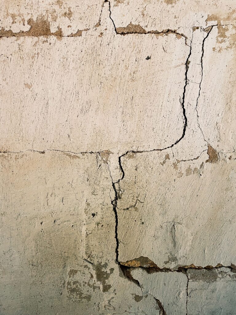 Cracking basement wall in Roanoke VA showing signs of hydrostatic pressure.